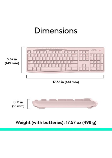 Logıtech MK270 Kablosuz USB Alıcılı Q Klavye Mouse Seti, Gül Kurusu