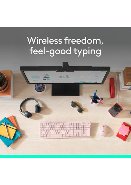 Logıtech MK270 Kablosuz USB Alıcılı Q Klavye Mouse Seti, Gül Kurusu
