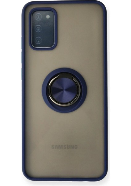 Newface Samsung Galaxy A02S Kılıf Montreal Yüzüklü Silikon Kapak - Lacivert