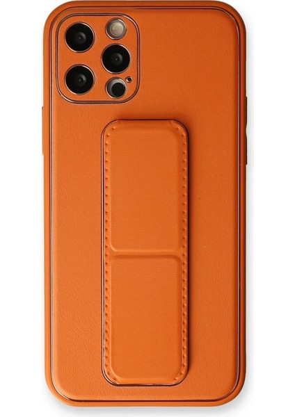 Newface iPhone 12 Pro Max Kılıf Coco Deri Standlı Kapak - Turuncu