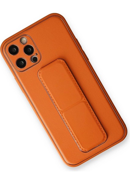 Newface iPhone 12 Pro Max Kılıf Coco Deri Standlı Kapak - Turuncu