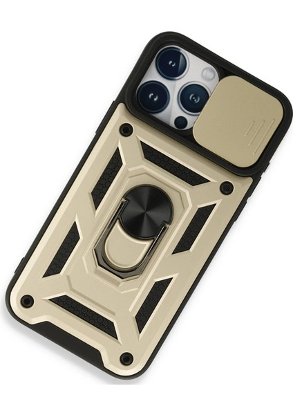 Newface iPhone 15 Pro Max Kılıf Pars Lens Yüzüklü Silikon - Gold