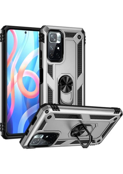 Newface Xiaomi Redmi Note 11T Kılıf Sofya Yüzüklü Silikon Kapak - Gümüş