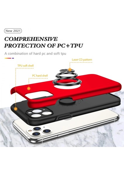 Newface iPhone 11 Pro Max Kılıf Elit Yüzüklü Kapak - Kırmızı