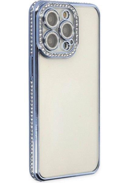 Newface iPhone 14 Pro Kılıf Joke Taşlı Silikon - Mavi