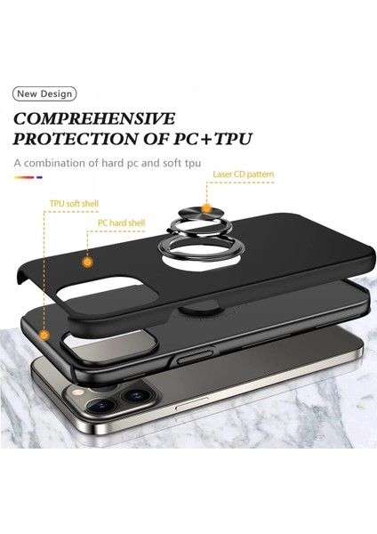 Newface iPhone 13 Pro Kılıf Elit Yüzüklü Kapak - Siyah