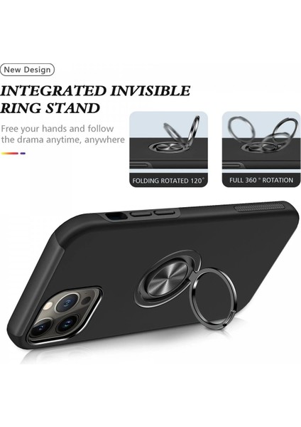 Newface iPhone 13 Pro Kılıf Elit Yüzüklü Kapak - Siyah
