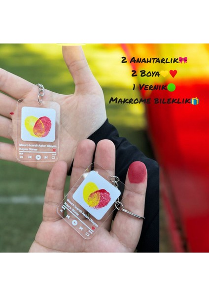 Elite Sevgili Parmak Izi Anahtarlık Seti (2 Adet) - Sarı ve Kırmızı 1 Adet