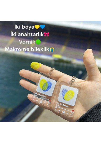 Elite Sevgili Parmak Izi Anahtarlık Seti (2 Adet) - Sarı ve Lacivert 1 Adet