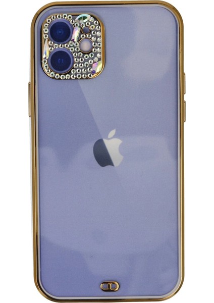 Newface iPhone 12 Kılıf Liva Taşlı Silikon - Mor