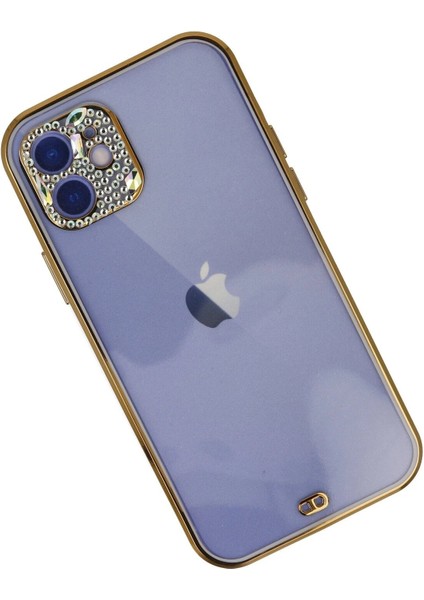 Newface iPhone 12 Kılıf Liva Taşlı Silikon - Mor