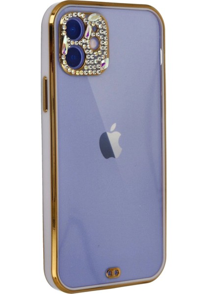 Newface iPhone 12 Kılıf Liva Taşlı Silikon - Mor