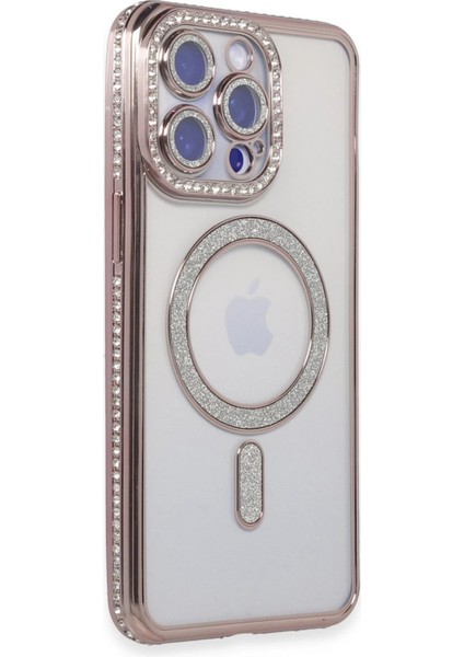 Newface iPhone 15 Pro Kılıf Joke Simli Magneticsafe Kılıf - Pembe
