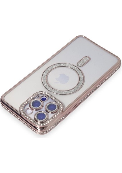 Newface iPhone 15 Pro Kılıf Joke Simli Magneticsafe Kılıf - Pembe