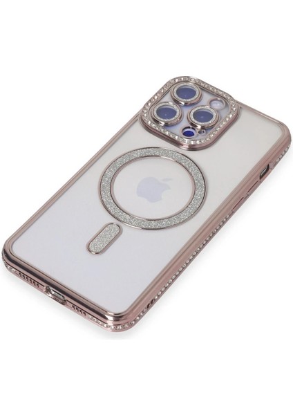 Newface iPhone 15 Pro Kılıf Joke Simli Magneticsafe Kılıf - Pembe