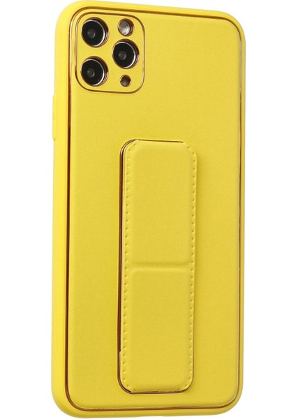 Newface iPhone 11 Pro Max Kılıf Coco Deri Standlı Kapak - Sarı