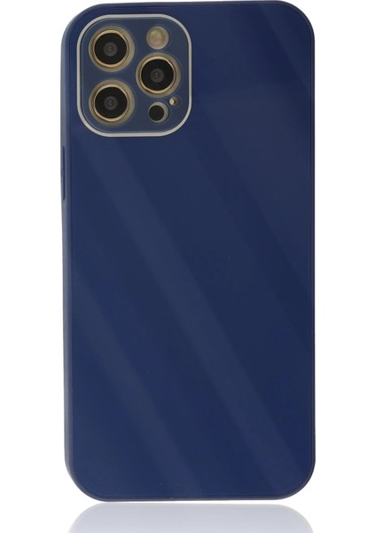 Newface iPhone 12 Pro Max Kılıf Glass Kapak - Lacivert