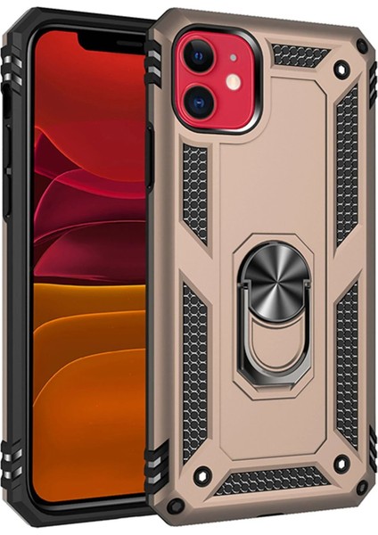 Newface iPhone 11 Kılıf Sofya Yüzüklü Silikon Kapak - Gold