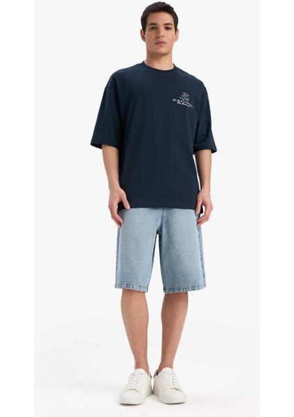 %100 Pamuk Loose Fit Bisiklet Yaka Sırt Baskılı Kısa Kollu Tişört B4320AX25SM fiyatları