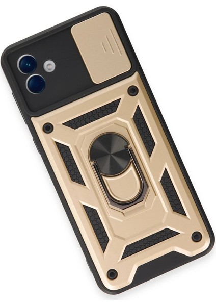 Newface Samsung Galaxy A04E Kılıf Pars Lens Yüzüklü Silikon - Gold