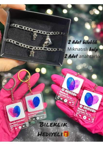 Elite Çelik Parmak Izi Çift Anahtarlık Seti Sevgili Anahtarlık Seti 2"li Sevgiliye Hediye 1 Adet