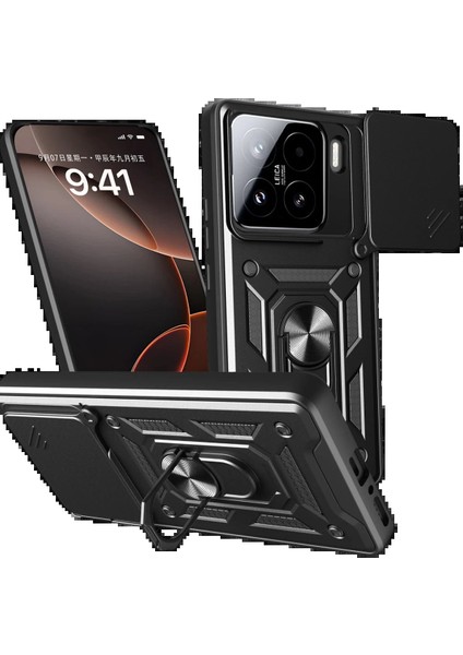 Newface Xiaomi Mi 15 Kılıf Pars Lens Yüzüklü Silikon - Siyah