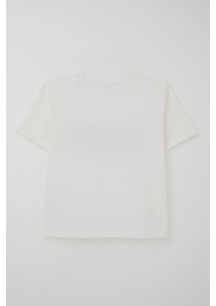 Kız Çocuk Şortlu Takm Yazı Baskılı Beli Lastikli Cepli 6-12 Yaş, Ekru fırsatları