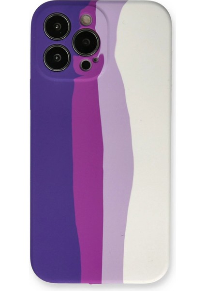 Newface iPhone 13 Pro Kılıf Ebruli Lansman Silikon - Mor-Beyaz