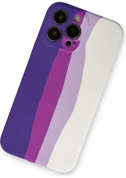 Newface iPhone 13 Pro Kılıf Ebruli Lansman Silikon - Mor-Beyaz