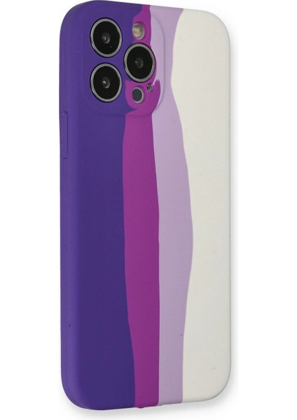 Newface iPhone 13 Pro Kılıf Ebruli Lansman Silikon - Mor-Beyaz