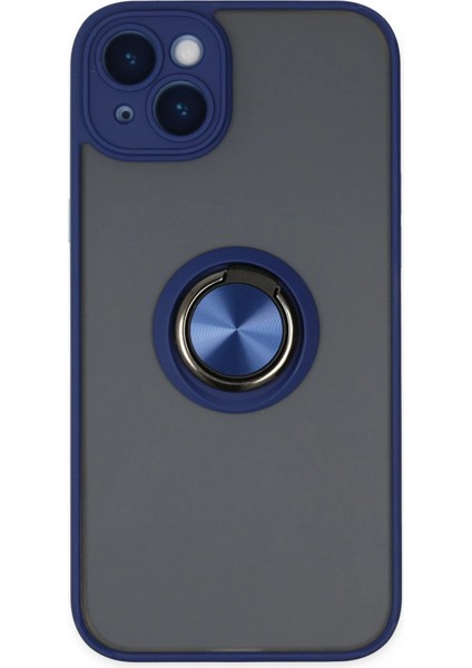 Newface iPhone 14 Kılıf Montreal Yüzüklü Silikon Kapak - Lacivert