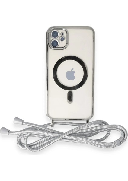 Newface iPhone 11 Kılıf Divo Lazer Askılı Magsafe Kapak - Gümüş