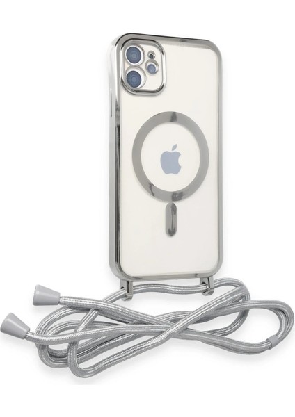 Newface iPhone 11 Kılıf Divo Lazer Askılı Magsafe Kapak - Gümüş