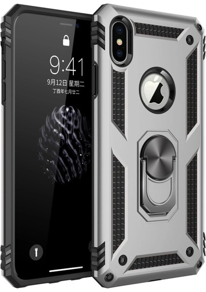 Newface iPhone Xs Max Kılıf Sofya Yüzüklü Silikon Kapak - Gümüş