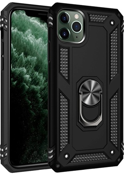 Newface iPhone 11 Pro Max Kılıf Sofya Yüzüklü Silikon Kapak - Siyah