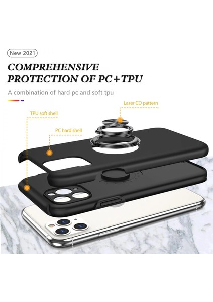 Newface iPhone 11 Pro Kılıf Elit Yüzüklü Kapak - Siyah