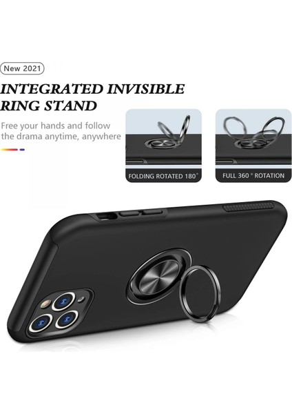 Newface iPhone 11 Pro Kılıf Elit Yüzüklü Kapak - Siyah