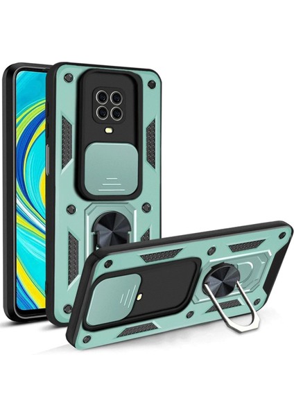 Newface Xiaomi Redmi Note 9 Pro Kılıf Pars Lens Yüzüklü Silikon - Yeşil