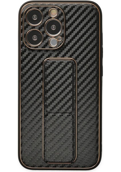 Newface iPhone 13 Pro Kılıf Coco Karbon Standlı Kapak - Siyah