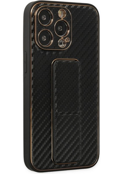 Newface iPhone 13 Pro Kılıf Coco Karbon Standlı Kapak - Siyah