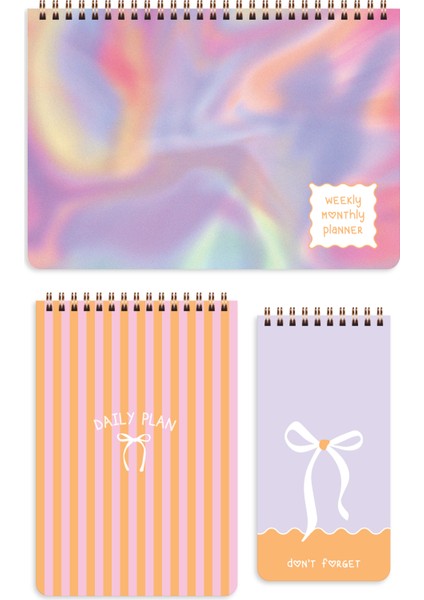 Haftalık ve Günlük 3’lü Masaüstü Süresiz Planlayıcı Set - Soyut