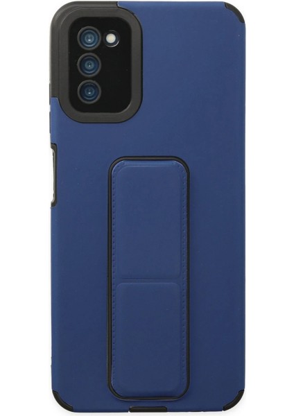 Newface Samsung Galaxy A03S Kılıf Mega Standlı Silikon - Mavi