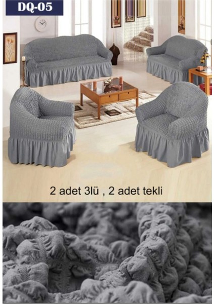 Elite Bürümcük Koltuk Örtüsü Takımı 3+3+1+1 Gri 1 Adet