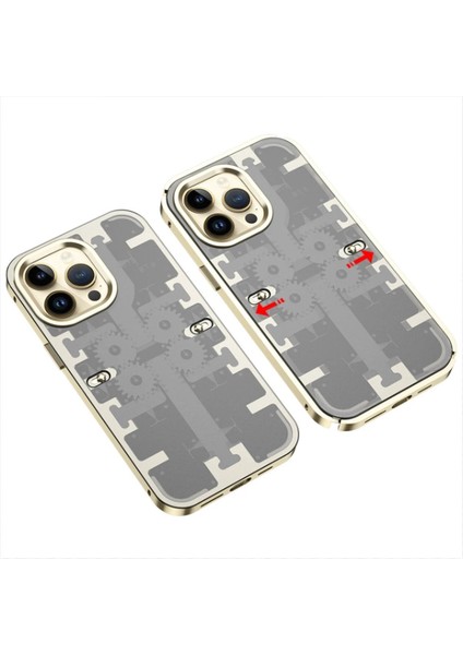 Newface iPhone 14 Pro Max Kılıf Mekanik Bumper Kapak - Gold