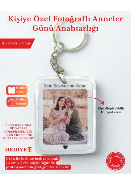 Elite Anneler Gününü Özel Resimli Anahtarlık Çift Taraflı 1 Adet - Anneye Hediye - Anne 4.model 1 Adet