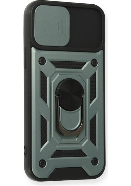 Newface iPhone 12 Pro Kılıf Pars Lens Yüzüklü Silikon - Yeşil