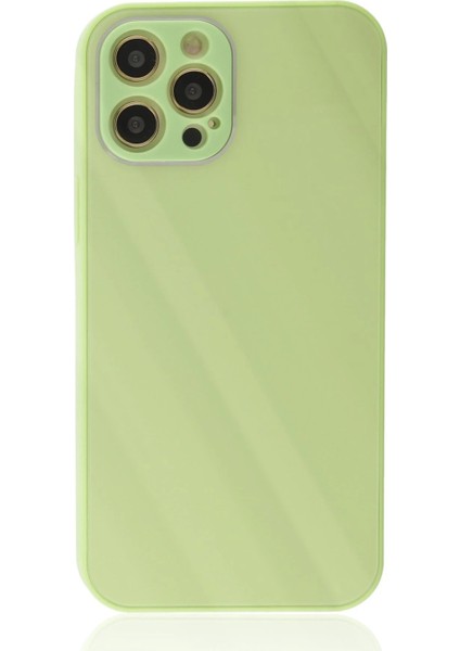 Newface iPhone 12 Pro Max Kılıf Glass Kapak - Açık Yeşil