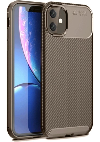 Newface iPhone 11 Kılıf Auto Focus Karbon Kapak - Kahverengi