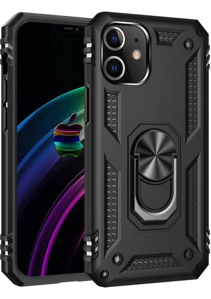 Newface iPhone 12 Mini Kılıf Sofya Yüzüklü Silikon Kapak - Siyah