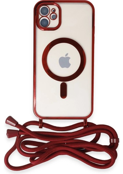 Newface iPhone 11 Kılıf Divo Lazer Askılı Magsafe Kapak - Kırmızı